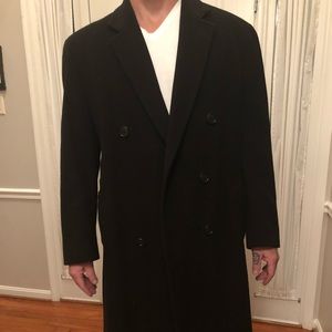 Black Wool Double-Breasted Overcoat